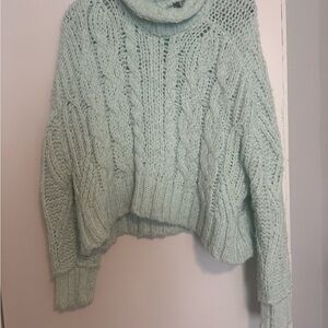 Anthropologie Light Green Cable Knit Turtleneck Sweater